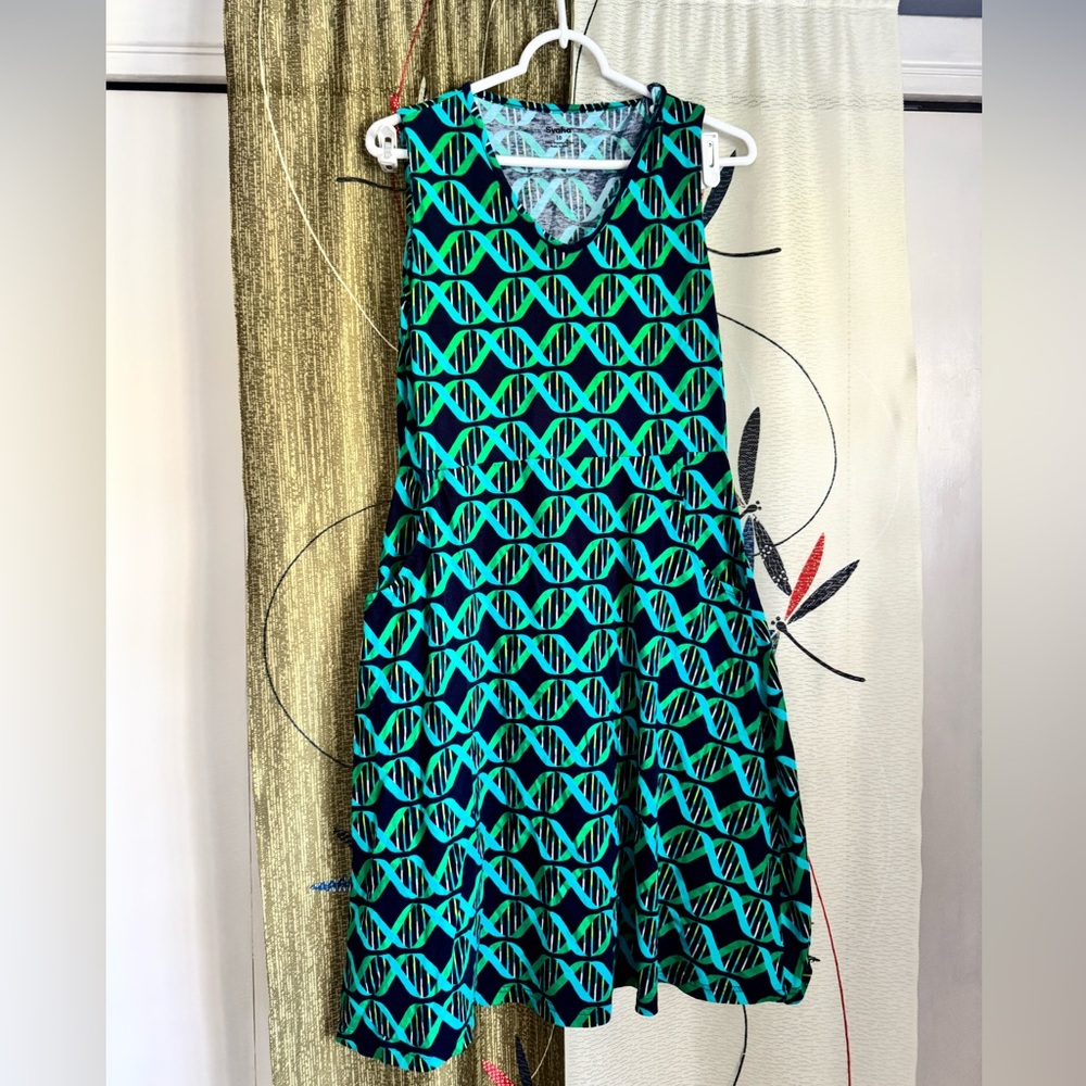 Svaha Swing Vibrant Blue and Green Patterned Dress - Sz 10